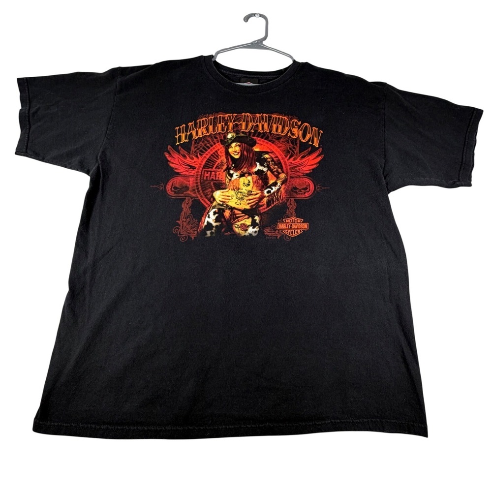 Harley-Davidson T-Shirt Mens XL Black Cowgirl Pinup Osaka Kobe Japan Eagle Tee